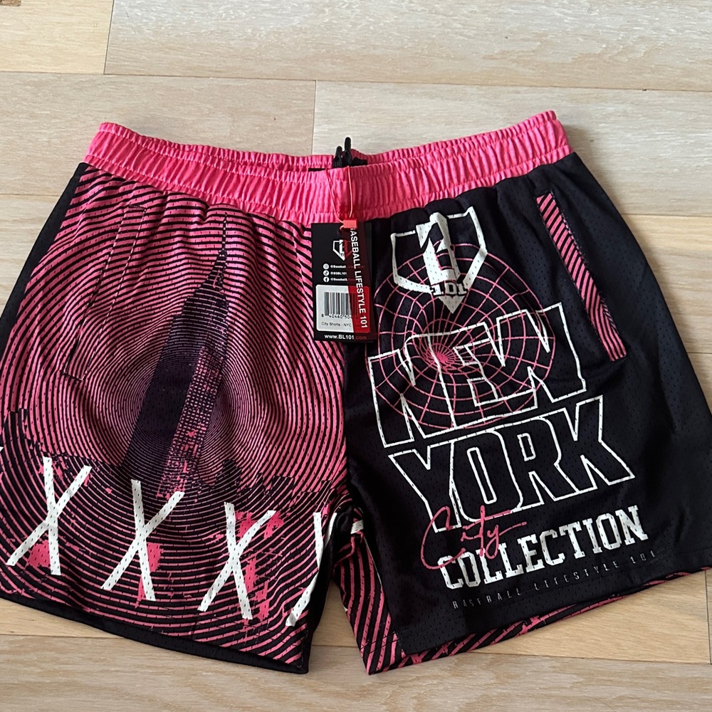Baseball lifestyle 101 nyc collection Men's Black and Pink Athletic Shorts